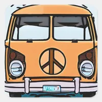 Tan Retro Hippie Van Vintage Colors Art Square Sticker