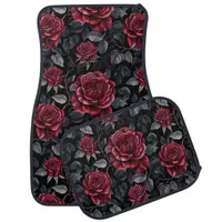 Burgundy Roses with Black Background Pattern Car Floor Mat