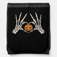 Skeleton Hand Heart And Pumpkin Funny Skull Hallow Drawstring Bag