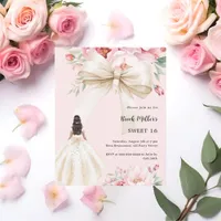 Bow pink florals dress cream Sweet 16 invitation