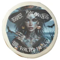 Pretty Gothic Witch with Tattoos Halloween Party Sugar Cookie