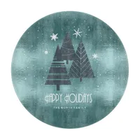 Christmas Trees and Snowflakes Teal ID863 Cutting Board