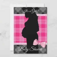 Pink and Black Plaid Baby Shower Invitation