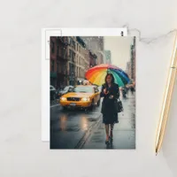 Rainy Day Abstract Woman With Umbrella Postcard