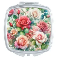 Whimsical Rose Pattern Compact Mirror