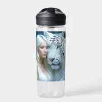 Mystical White Tiger and Woman Personalized Water Bottle