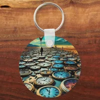 As Time Walks By AI Art Keychain