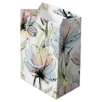 Abstract Alcohol Wash Pen and Ink Large Flowers Medium Gift Bag