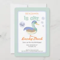 One Lucky Duck &  Bubbles First Birthday Pastel  Invitation