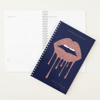 Navy Blue Rose Gold Glitter Dripping Lips Planner