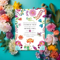 Colorful Watercolor Floral Mexican Fiesta Wedding Invitation