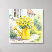 Pretty Yellow Flowers in Watering Can   Canvas Print