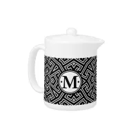 Geometric Pattern Monogram Black and White ID149 Teapot