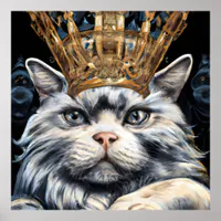 Grey Cat in a Crown Poster