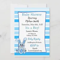 Bunny Rabbit Blue  Boy Baby Shower Invitations