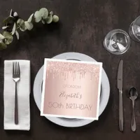 Birthday party rose gold drips pink napkins