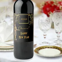 New Year's Eve black gold 1920's fireworks Wine Label