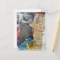 Retro man working Mixed media collage Postcard