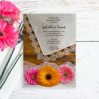 Daisy Trio Lace Country Wedding Rehearsal Dinner Invitation