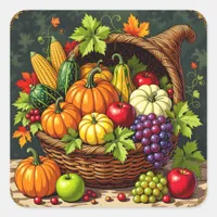 Vintage Autumn Thanksgiving Cornucopia  Square Sticker