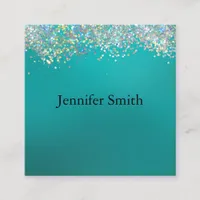 Holographic Silver Glitter Blue Makeup Artist Square Business Card