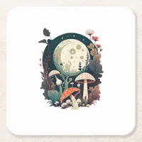 Aesthetic Goblincore And Cottagecore Mushroom Crea Square Paper Coaster