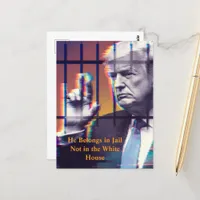 He Belongs In Jail Glitch Art Behind Prison Bars Postcard