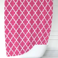 Hot Pink and White Moroccan Quatrefoil Shower Curtain