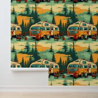 Orange and Teal Blue Retro Campers  Wallpaper