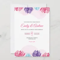 Lotus Border Elegant Floral Watercolor Wedding Invitation