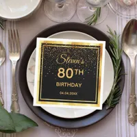 80th birthday party black gold confetti napkins