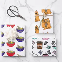 Ramen, Boba Tea and Coffee Birthday Wrapping Paper Sheets