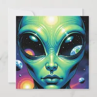 Alien Face with Planets Reflections in Eyes