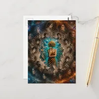 Surreal Abstract Lady Cheeseburger Head Circle Postcard