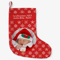 Custom Photo Santa Baby Snowflake & Red Background Small Christmas Stocking