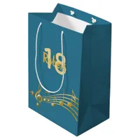 18th Birthday gold music notes teal blue green Medium Gift Bag