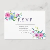 Ultra Violet Watercolor Floral Wedding RSVP Card