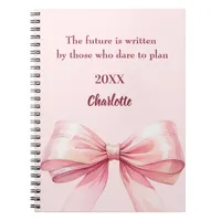 Pink bow inspirational quote notebook