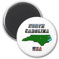 North Carolina Map Outline, Photo & US Flag Text  Magnet