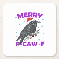 Funny Crow Christmas Classic Vintage Style Square Paper Coaster