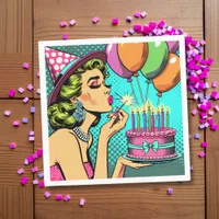 Retro Pop Art Pinup Woman Birthday   Napkins