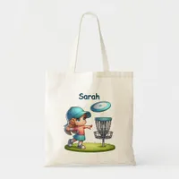 Cute Little Girl Disc Golf Cartoon Personalized Tote Bag
