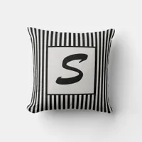 Grey and Black Stripes Modern Monogram Throw Pillow