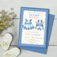 Cute Baby Denim Dress & Dungarees Gender Reveal Invitation