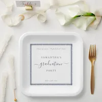 Navy Blue Glitter Name Year Graduation Party Paper Plates