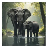 Mama and Baby Elephant in African-Rainforest Acrylic Print