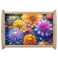 Pretty Colorful Ai Art Flowers  Serving Tray