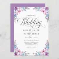 Elegant Purple Watercolor Floral Wedding Invitation