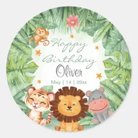 Wild one Jungle Animals Tropical Boy Birthday Classic Round Sticker