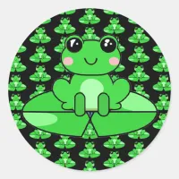 Cute Cartoon Frog on a Lily Pad Classic Round Sticker